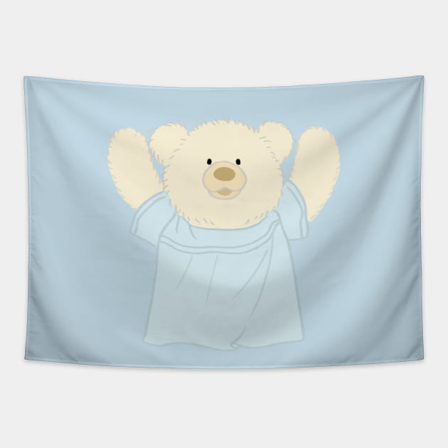 Cute teddy bear in blue dress Tapestry by ballooonfish