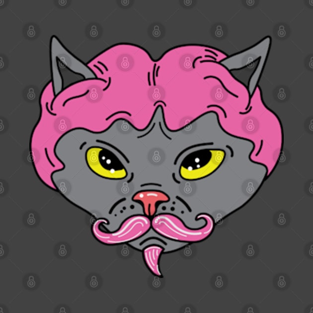 Cat with wig, hairless cat with wig, cat with a mustache by Sourdigitals