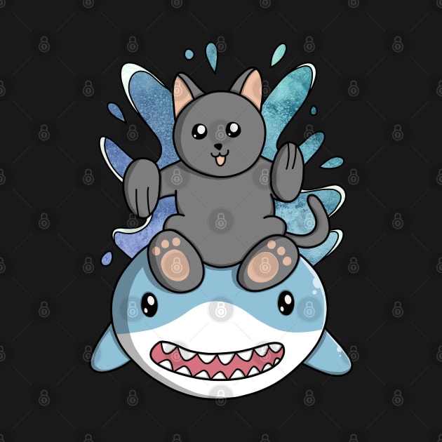 Cat Rides Swimming Shark by pako-valor