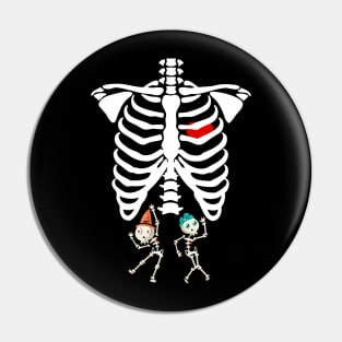 Pregnant Skeleton Twin Costume Halloween Shirt boy and girl Pin