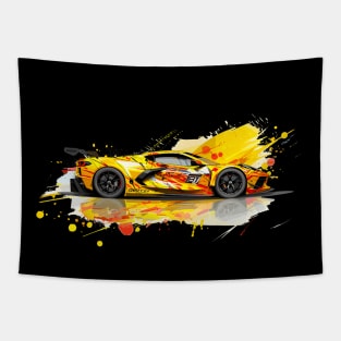 Accelerate Yellow C8 Corvette GT3 Supercar Racecar Yellow Color Splash Corvette C8 Tapestry