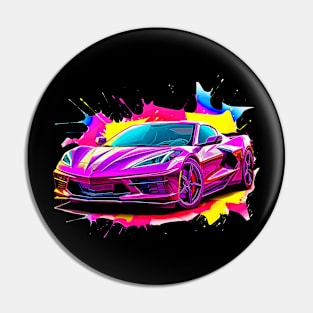 C8 Corvette Pink Color Splash Sportscar Racecar Supercar Pin