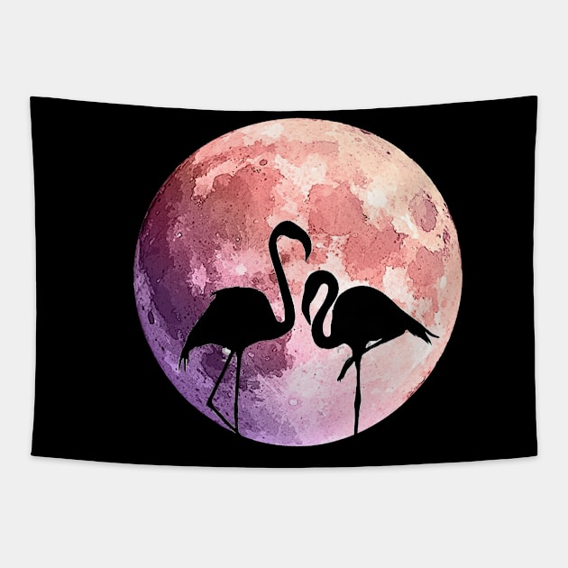 Flamingo and shades pink Moon Tapestry by Collagedream