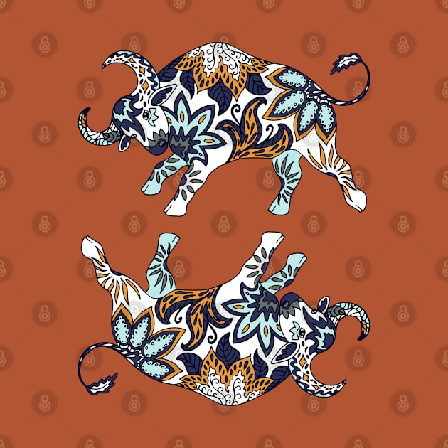 Paisley Oxen (Blue-Gray Palette) by illucalliart