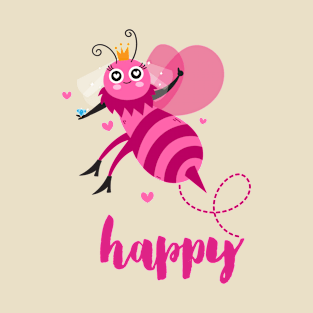 Cute Bee Pun - Be Happy Pink Aesthetic T-Shirt
