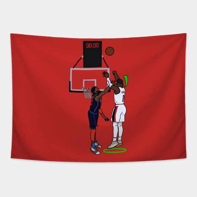 Damian Lillard Hits A Green Light Over Paul George FTW - NBA Portland Trailblazers Tapestry by xavierjfong