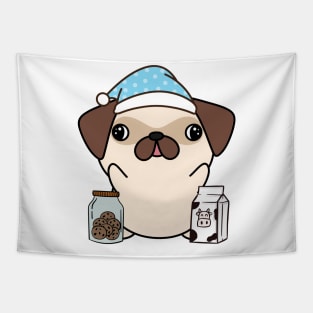 Funny Pug is having a midnight snack Tapestry