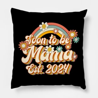 Soon To Be Mama Est. 2024 Family 60s 70s Hippie Costume Pillow