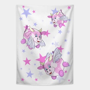 pink flying bubble cows with wings Tapestry