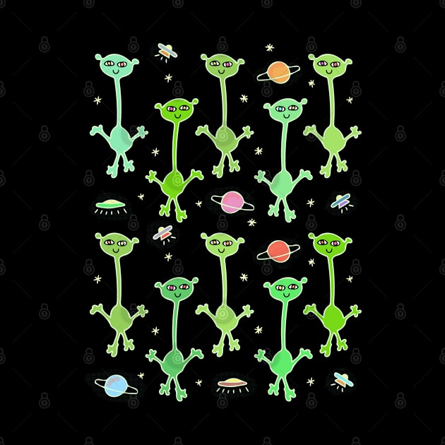 Cute Aliens in Space Pattern by Davey's Designs