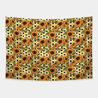 Aesthetic retro sunflowers, checked background Tapestry