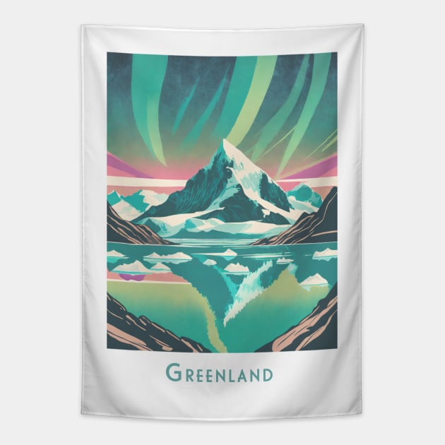 Travel Vintage Retro - Aurora over Greenland Tapestry by POD24