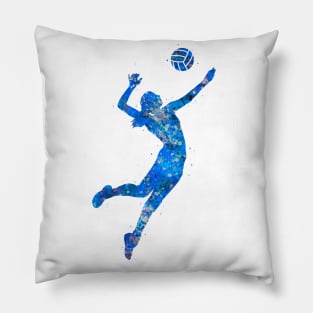 Volleyball player girl blue art Pillow