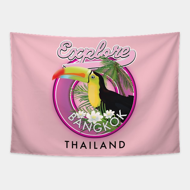 explore Bangkok indonesia travel logo Tapestry by nickemporium1