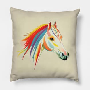 Delicate Rainbow Horse on cream Pillow