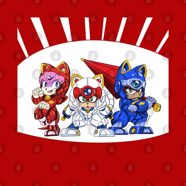 samurai pizza cats ecopop art cartoon by jorge_lebeau