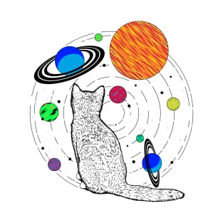 Cat Psychedelic Space Trippy Vintage Graphic Cute T-Shirt