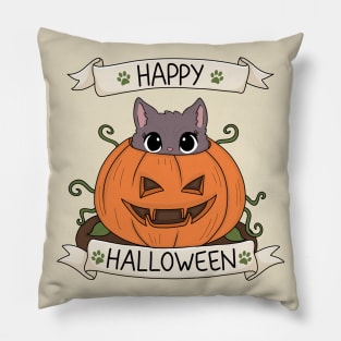 Cute Cat in Pumpkin - Halloween Pillow