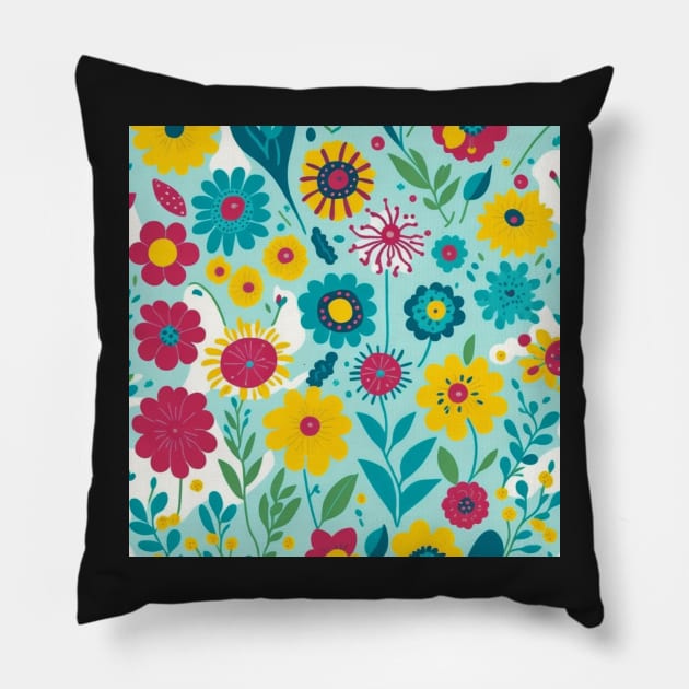 Whimsy Floral Fiesta Pattern Pillow by JEWEBIE