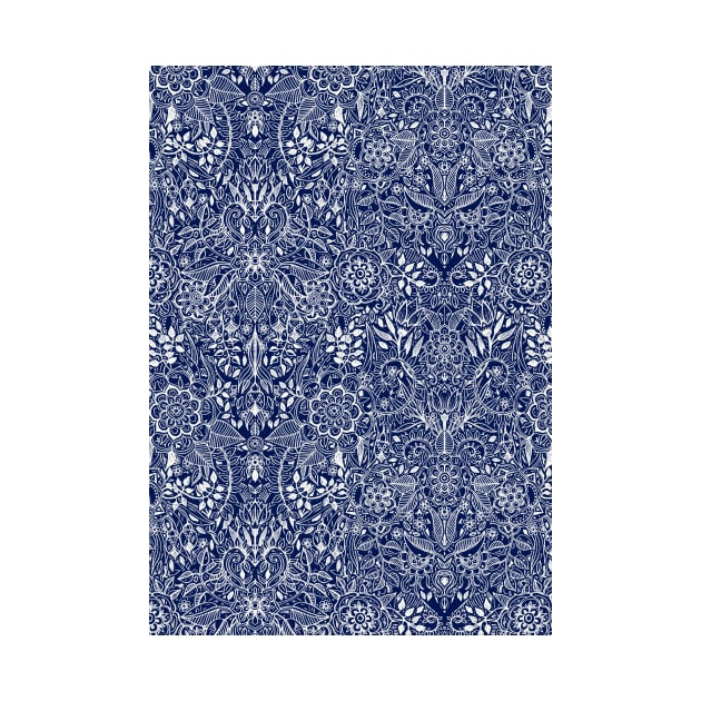 Detailed Floral Pattern in White on Navy by micklyn