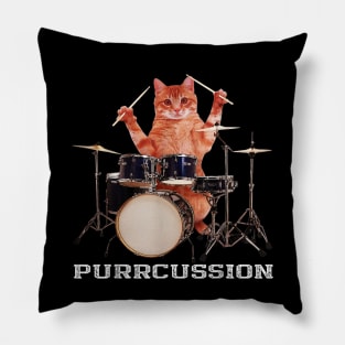 Purrcussion - Funny Cat Drummer On Drum Set Percussion Pun Pillow