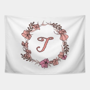 Letter T Rose Pink Initial Monogram - Letter t Tapestry