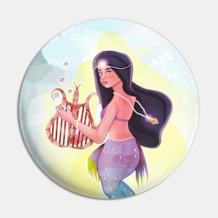 Mermaid with harp Pin