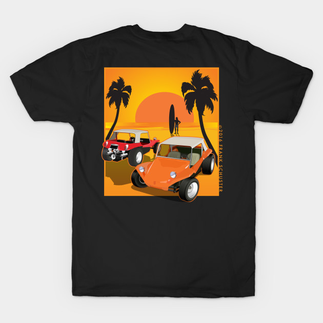 Discover Two Buggy Front and Back with Sunset and Surfer - Dune Buggy - T-Shirt