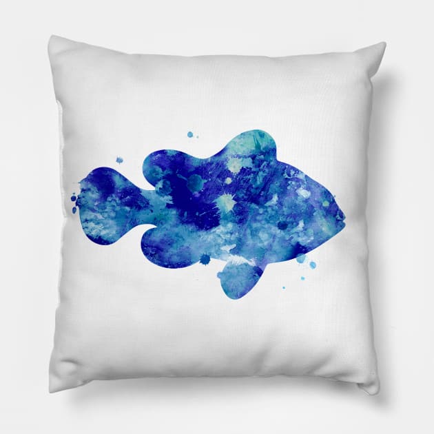 Blue Clown Fish Watercolor Painting Pillow by Miao Miao Design