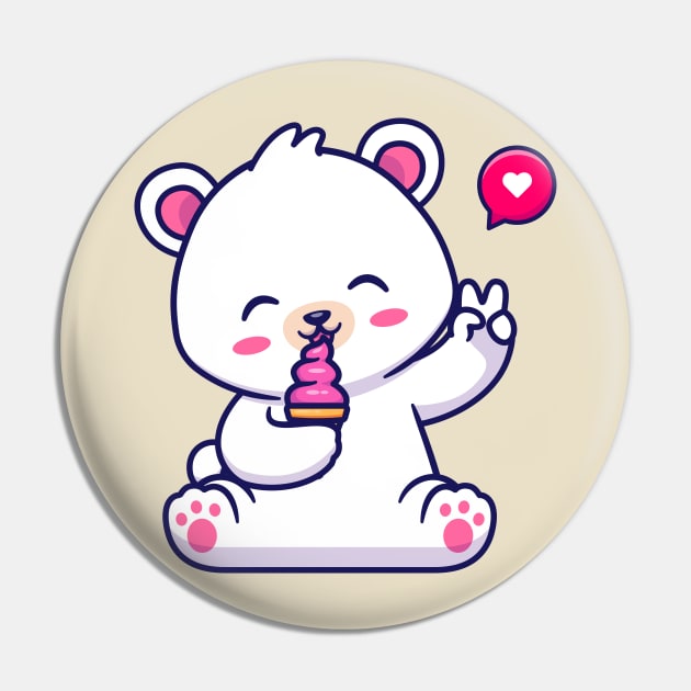 Cute Polar Bear Eating Ice Cream Cone Cartoon Pin by Catalyst Labs