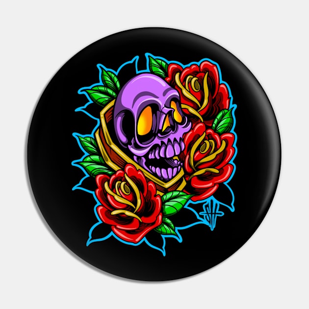 Skull and Roses Pin by Tat2Shawn