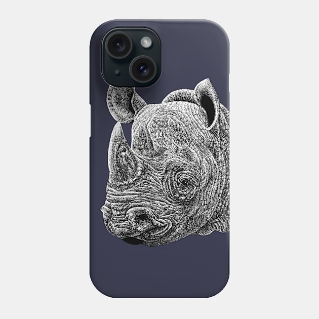 Black rhino animal ink illustration Phone Case by lorendowding