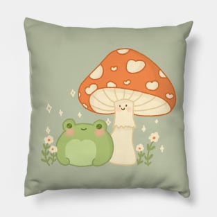 Cute frog cottage core cute mushroom Pillow