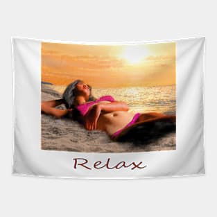 Woman girl bikini beach sunset Tapestry