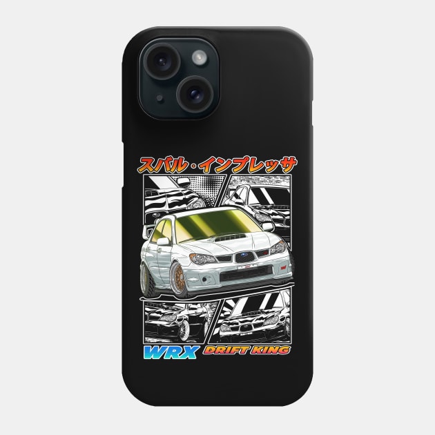 White Subie Impreza WRX STi Hawk Eye Drifting Phone Case by Guyvit