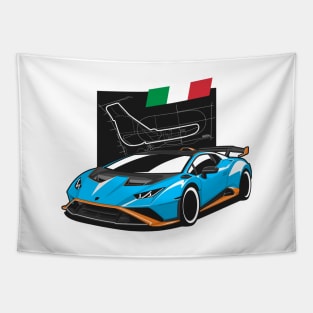 Blue Orange Huracan Supercar Tapestry