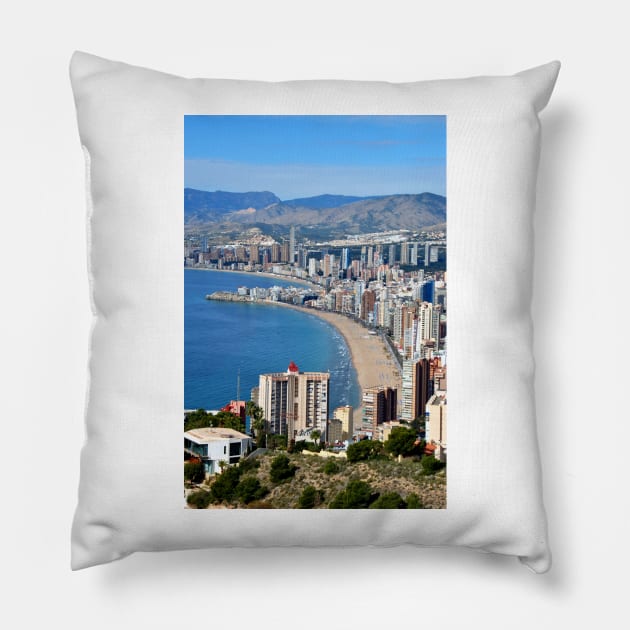 Benidorm Skyline Cityscape Costa Blanca Spain Pillow by AndyEvansPhotos
