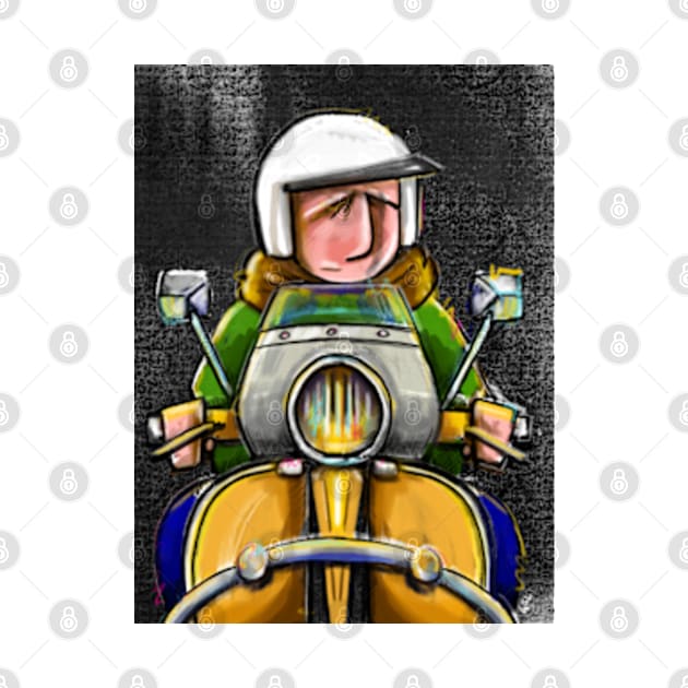 Retro Scooter, Classic Scooter, Scooterist, Scootering, Scooter Rider, Mod Art by Scooter Portraits