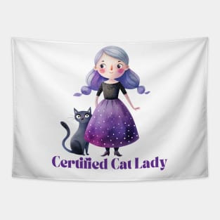 Whimsical Girl with Black Cat Tapestry