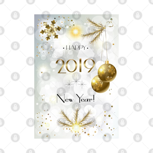 2019 Winter Holiday Christmas & Happy New Year Greeting Card by sofiartmedia