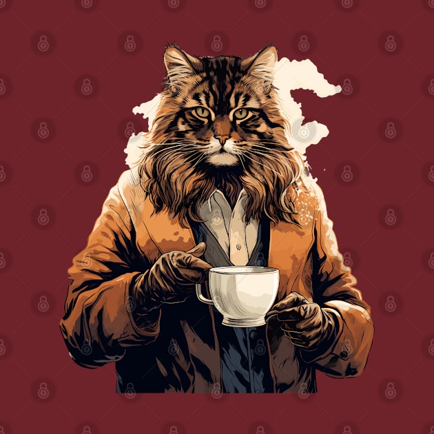 Maine Coon Cat Drinking Coffee by Graceful Designs