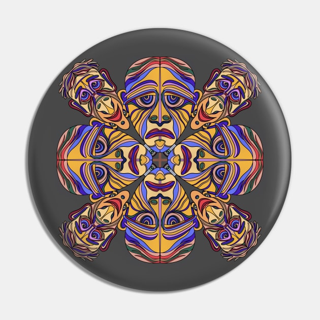 Happy and sad face mandala type design in yellows and blues Pin by DaveDanchuk