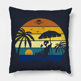 Alien On The Beach Summer Vacation Tropical Hawaiian Vintage Sunset Pillow