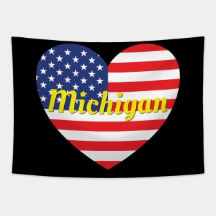 Michigan American Flag Heart Tapestry