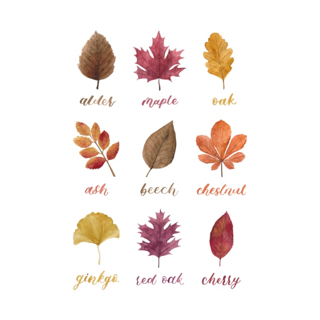 Fall Leaves Chart Watercolour Painting & Calligraphy by Flowering Words