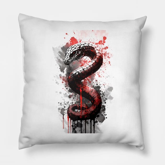 Black Mamba Ink Painting Pillow by TortillaChief