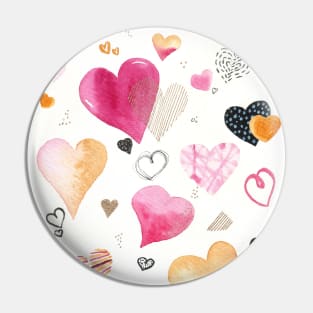 Pretty pink and golden watercolor hearts pattern Pin