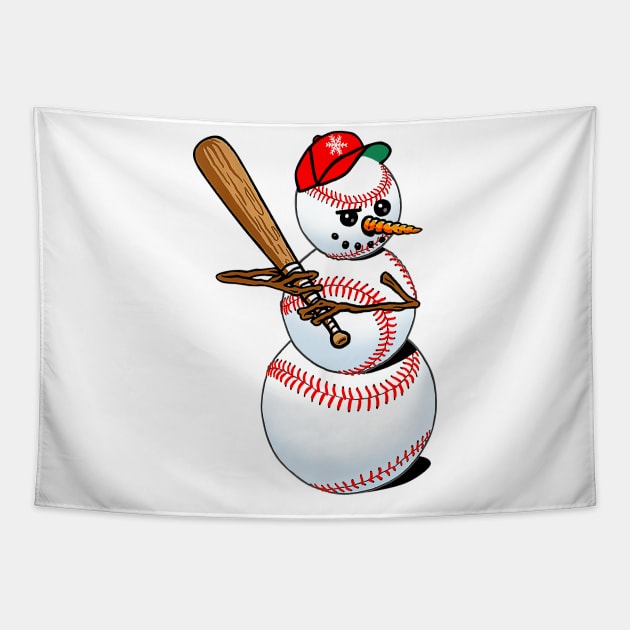 Snowman Plays Baseball Tapestry by rosecanderson