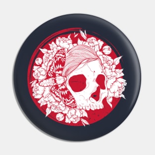 Red Rose floral skull female Pin