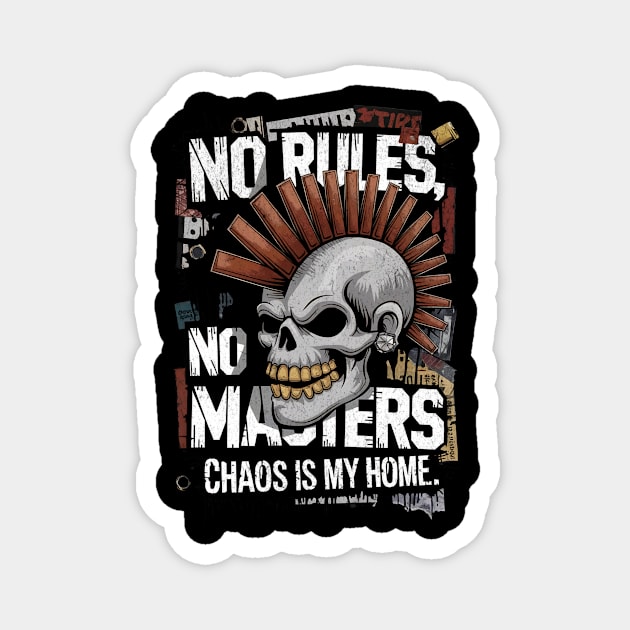 No Rules No Masters Chaos is My Home Punk Skull Design Magnet by Designed By Marty